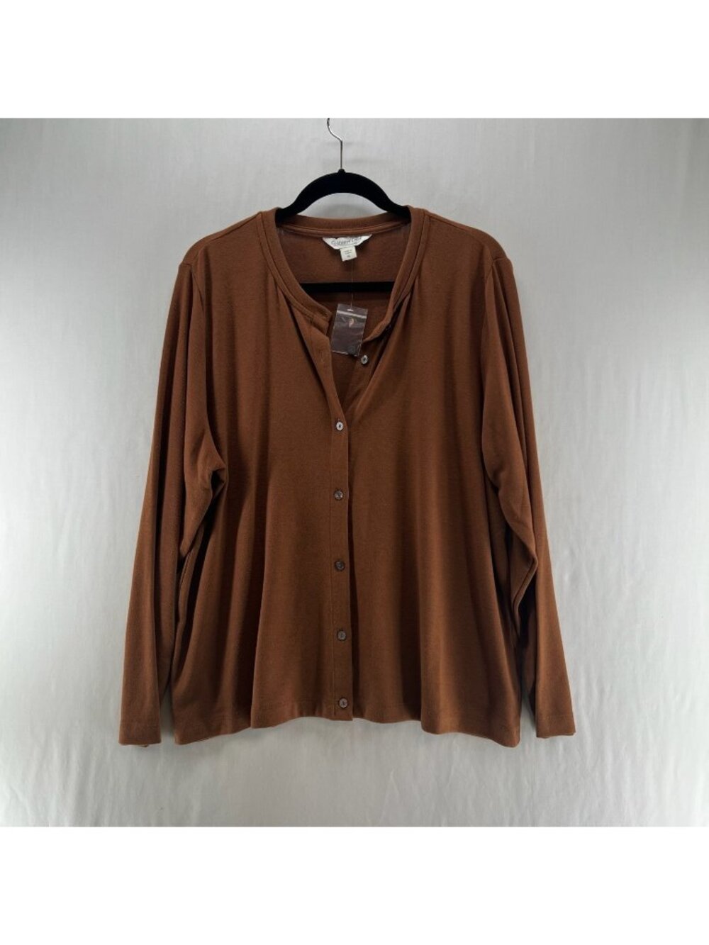 Coldwater Creek Cardigan Knit Top Womens XL Long Sleeve Button Up Stretch Brown